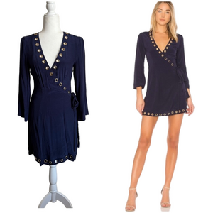 Lovers + Friends Crush Dress Long Sleeve Navy Wrap Dress Mini